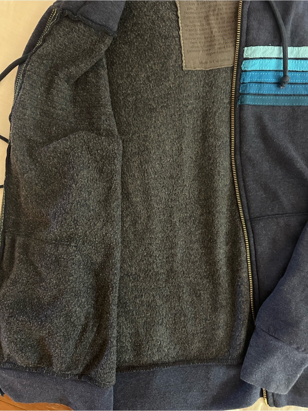 Aviator Nation Navy Zip Hoodie with Blue Stripe Panels - Picture 3 of 5